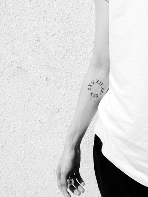 Impossibly Brilliant Tattoo Placement Ideas for Pros (33) 27 Tattoo, Font Tato, Circular Tattoo, Roman Numeral Tattoos, Date Tattoos, Number Tattoos, Circle Tattoo, Circle Tattoos, Simple Tattoo Designs