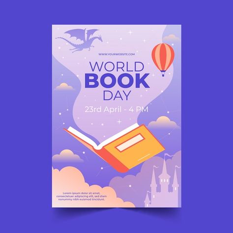 World Book Day Poster, Book Day Poster, Book Signing Event, English Posters, Library Posters, Education Poster Design, Book Advertising, Ballet Posters, Reading Posters