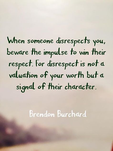 When someone disrespects you, beware the impulse to win their respect. For respect is not a valuation of your worth but a signal of their character. by Brendon Burchard Disrespect Quotes, Brendon Burchard, Living Modern, Narcissism, Quotable Quotes, A Quote, Note To Self, Good Advice, Great Quotes