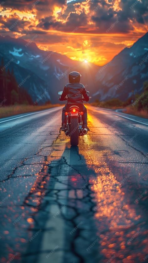 Motorcyclist rides a highway bike among the sunset mountains | Premium AI-generated image Bike Sunset, Bike Images, Sunset Mountains, Bike Riding, Free Business Card Mockup, Business Card Maker, Flyer Maker, Card Banner, Poster Maker