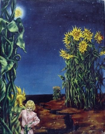 Sunflower Landscape (1943) - Dorothea Tanning Female Surrealists, Sunflower Landscape, Dorothea Tanning, Tanning Skin Care, Surrealist Art, Art Alevel, Max Ernst, Surrealism Painting, Visionary Art