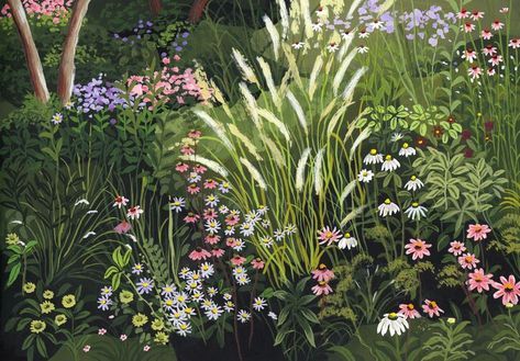 Flower Garden Painting, Truro Cornwall, Woodland Flowers, Nature Artists, Garden Drawing, Nature Card, Abstract Floral Art, May Designs, Gouache Art