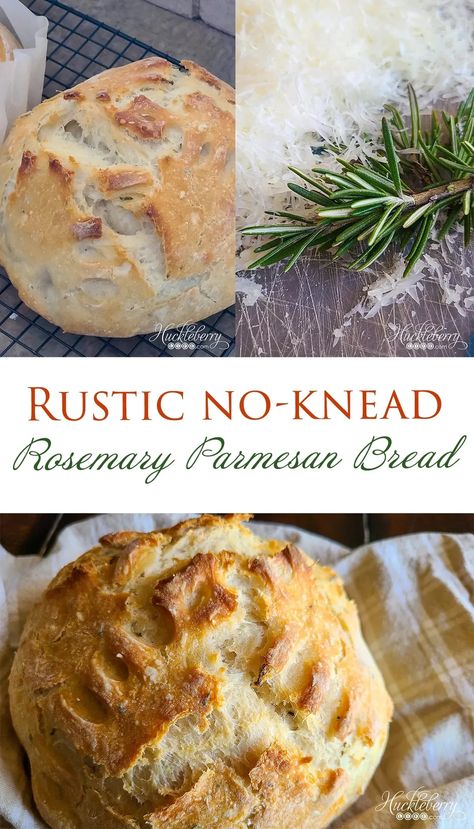 This is our favorite Rustic No-Knead Bread. It has just 6 ingredients, is super simple to put together. It rises overnight and it ready to bake for dinner the next day. The outside is crusty and the inside is soft and chewy. Rosemary Parmesan Bread, Parmesan Bread, Rosemary Bread, Cranberry Orange Bread, Dutch Oven Bread, Homemade Bread Recipes Easy, Herb Bread, Artisan Bread Recipes, Rustic Bread