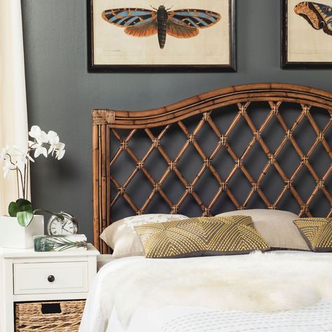 Wicker Headboard Bedroom, Dramatic Bedroom, Headboard Bedroom, Open Frame Headboard, Wicker Headboard, Rattan Headboard, Full Headboard, Bedroom Updates, Slatted Headboard