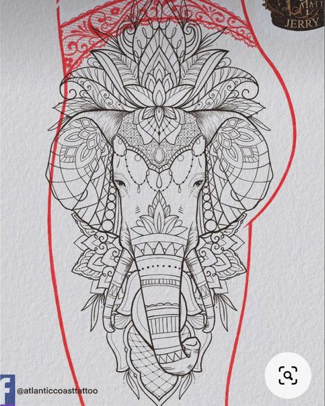 Elephant Tattoos With Flowers Stencil, India Elephant Tattoo, Tattoo Ideas Female Leg Sleeve Mandala, Hip Tattoo Designs Unique, Mandala Tattoo Mann, Elephant Mandala Tattoo, Blackwork Sleeve, Mandala Tattoo Sleeve Women, Mandala Hip Tattoo