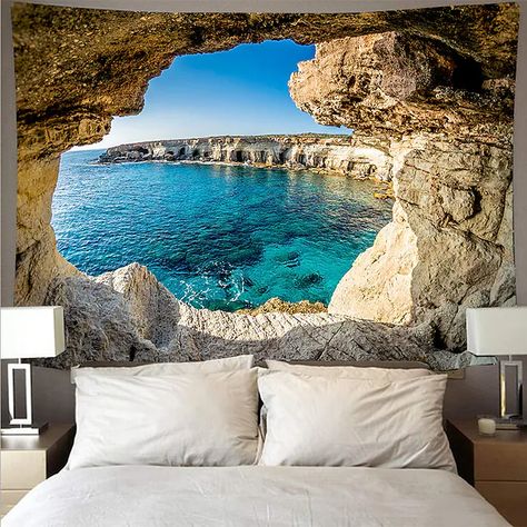 Dorms Decor, Waterfall Scenery, Cheap Wall Tapestries, Dormitory Decoration, Sea Cave, Picnic Tablecloth, Large Tapestries, Landscape Mountain, Tapestry Wall Art