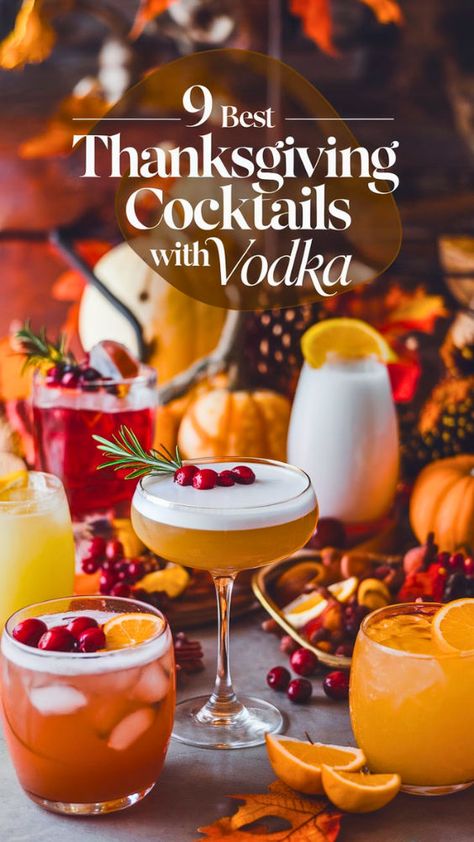 "Discover the 9 Best Thanksgiving Cocktails with Vodka to elevate your holiday celebrations! From refreshing vodka drinks to festive beverages, these holiday cocktails are perfect for your Thanksgiving gathering. Impress your guests with delicious fall cocktails and unique Thanksgiving party drinks that capture the spirit of the season. Cheers to a flavorful holiday!" Pecan Vodka Recipes, Friendsgiving Cocktails Vodka, Vodka Cocktails Pitcher, Drinks With Orange Vodka, Pinnacle Pumpkin Pie Vodka Recipes, Thanksgiving Spiked Drinks, Festive Fall Drinks Alcohol, Pumpkin Pie Vodka Drinks, Pinnacle Salted Caramel Vodka Recipes