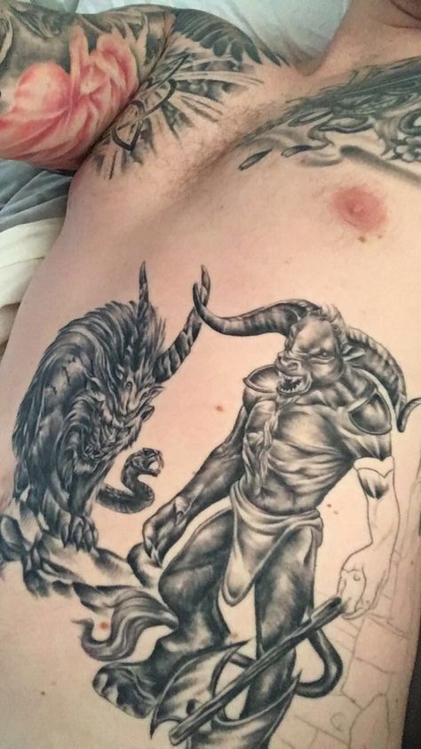 Chimera Tattoo, Minotaur Tattoo, Back Tats, Chinese Tattoo, Greek Mythology Tattoos, Mythology Tattoos, Greek Mythology, Skull Art, Tattoo Drawings