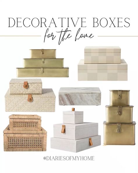 Stackable Boxes Decor, Decorative Storage Boxes With Lids, Designer Boxes Decor, Decor Box Ideas, Decorative Cardboard Boxes, Bathroom 2023, Top Of Dresser, Fancy Decor, Suitcase Storage