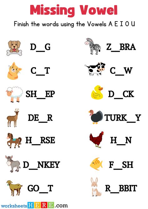 Missing Vowel Activity with Animals, Find and Write the Missing Vowel Worksheets - WorksheetsHere.com Vowel Activity, Vowel Activities, Vowel Worksheets, Improve Your Vocabulary, Preschool Writing, English Dictionaries, Facebook Groups, The Missing, New Words