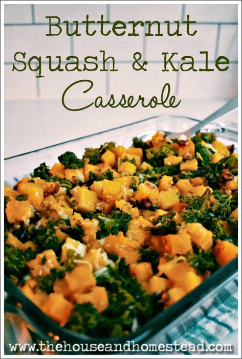 This butternut squash and kale casserole turns simple ingredients into nutritious comfort food that can be enjoyed either as a side dish or a stand-alone meal. A perfect warm and comforting dish for a cold fall or winter day or night!  #butternutsquashrecipes #butternutsquashcasserole #butternutsquash Kale Gratin, Kale Casserole, Family Recipies, Butternut Squash And Kale, Butternut Squash Casserole, Butternut Squash Kale, Homestead Kitchen, Holiday Side Dish, Modern Homesteading