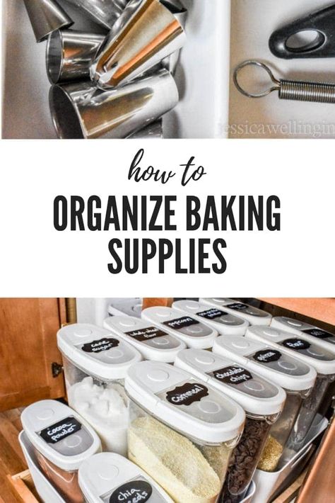 Organize Baking Supplies, Baking Tools Organization, Baking Supplies Organization, Baking Organization, Baking Center, Tools Organization, Toffee Chips, Holiday Organization, Organized Kitchen