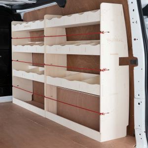 Van Shelving Ideas, Van Storage Ideas, Van Racking Systems, Festool Systainer, Van Organization, Van Shelving, Work Trailer, Van Racking, 4 Tier Shelf