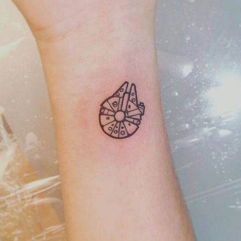 Samfarfan | Tattoo by @Samfarfan #fineline #finelinetattoo #starwars #millenianfalcon #star_wars #smalltattoo #tattoo #starwarstattoo #inked #ink #tattooed #geek #geektattoo #gametattoo #gamer #cinema #movietattoo #starwarstattoos | Tattoodo Star Trek Tattoo, Nerdy Tattoos, Tattoos Infinity, Nerd Tattoo, Movie Tattoo, Movie Tattoos, Geek Tattoo, Gaming Tattoo, Star Wars Tattoo