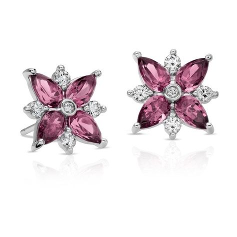 Blue Nile Rhodolite Garnet and Diamond Cluster Stud Earrings (4,195 MYR) ❤ liked on Polyvore featuring jewelry, earrings, accessories, stud earring set, 14 karat gold earrings, stud earrings, 14k stud earrings and garnet stud earrings Blue Nile Jewelry, Titanic Jewelry, January Birthstone Jewelry, Diamond Cluster Earrings, Jewelry Words, Gold Jewelry Simple, Garnet Jewelry, Earrings Accessories, Garnet Earrings