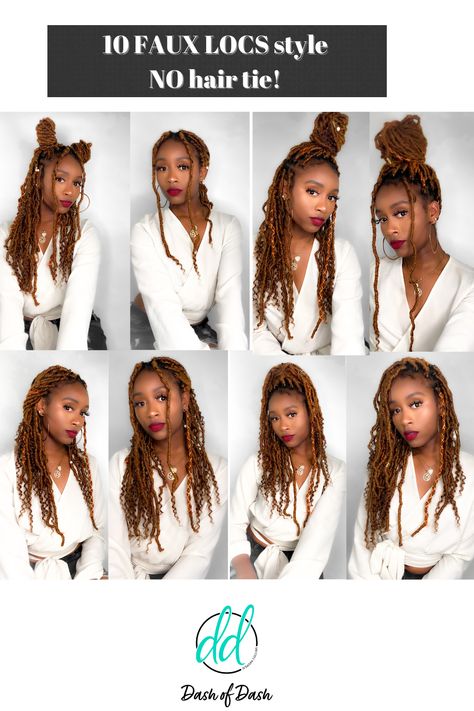 Ways To Style Fox Locs, How To Put Faux Locs In A Bun, How To Style My Twist Braids, Faux Locs Styling Ideas, How To Tie Box Braids, How To Tie Braids Without Hair Tie, Faux Loc Styles Hairstyles, Ways To Tie Braids, Style Faux Locs Hairstyles