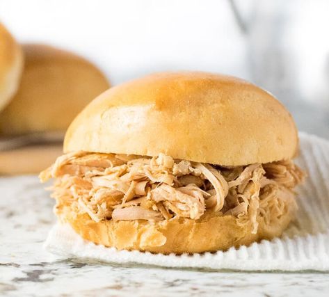 Slow Cooker Shredded Turkey Sandwiches Shredded Turkey Sandwiches Crockpot, Pulled Turkey Crockpot, Shredded Turkey Crockpot, Pulled Turkey Recipes, Shredded Turkey Sandwiches, Pulled Turkey Sandwiches, Pulled Turkey, Carbquik Recipes, Grilled Chicken Sandwich Recipes