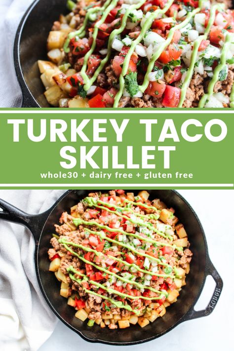 Turkey Taco Skillet - The Whole Cook Ground Turkey With Potatoes Recipes, Whole30 Turkey Recipes, Ground Turkey And Avocado Recipes, Ground Turkey And Potatoes Skillet, Ground Turkey And Red Potatoes Recipes, Ground Turkey Dairy Free Recipes, Whole 30 Recipes Ground Turkey, Gf Ground Turkey Recipes, Ground Turkey Potato Skillet