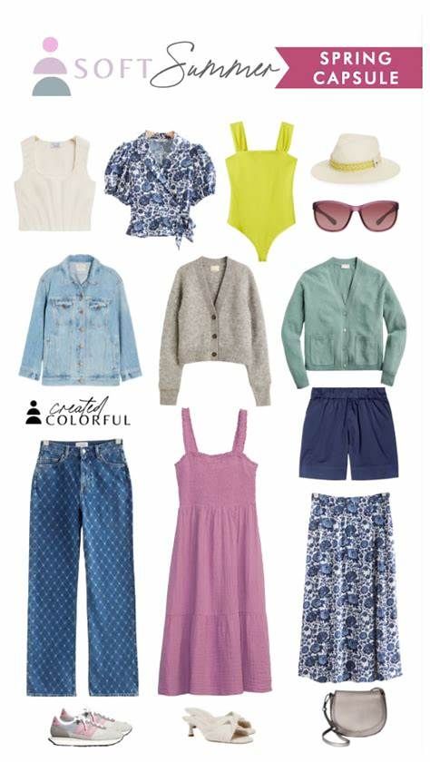 Images Created Colorful Soft Summer, Sunlit Summer Color Palette, Soft Summer Spring Outfits, Summer Pallete Outfits, Soft Summer Wardrobe Capsule, Light Summer Color Palette Outfits, Spring Outfits Colorful, Soft Summer Color Palette Outfits, Soft Summer Outfits Inspiration