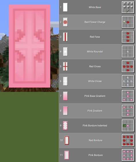 Banner Designs Minecraft Cute, Cute Sheild Banner Designs Minecraft, Pink Banner Design Minecraft, Pink Banner Ideas Minecraft, Minecraft Wall Pattern Ideas, Banner Idea Minecraft, Simple Minecraft Banner Designs, Minecraft White Color Palette, Banner Design Minecraft Step By Step