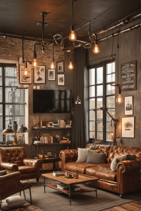 Whisky Lounge Living Rooms, Masculine Den Decor, Rustic Masculine Living Room, Bachelor Apartment Ideas For Men, Masculine House Decor, Bachelor Pad Decor Living Room, Americana Decor Living Room, Mens Home Decor Masculine Interior, Masculine Living Room Bachelor Pads