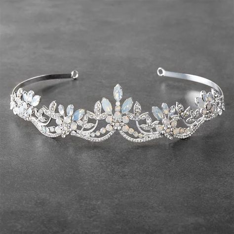 Opal and Crystal Silver Tiara with Wavy Motif Crystal Wedding Tiaras, Art Deco Inspiration, Floral Silhouette, Silver Tiara, Opal Wedding, Beautiful Tiaras, Beautiful Hair Accessories, Tiara Wedding, Silver Crown