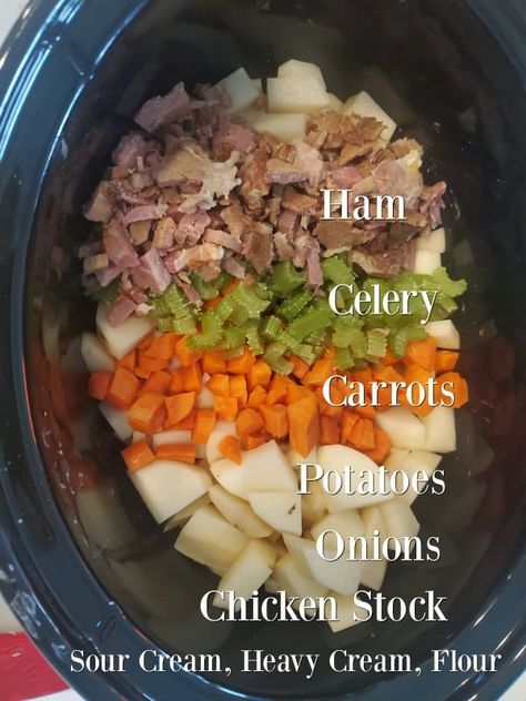 Easy Ham And Potato Soup Crock Pots, Crock Pot Ham And Potato Soup, Ham And Potato Crockpot, Crockpot Crowd, Potato Crockpot Soup, Crockpot Ham And Potato Soup, Easy Crockpot Ham, Potato Crockpot, Crockpot Chicken Noodle Soup Recipes