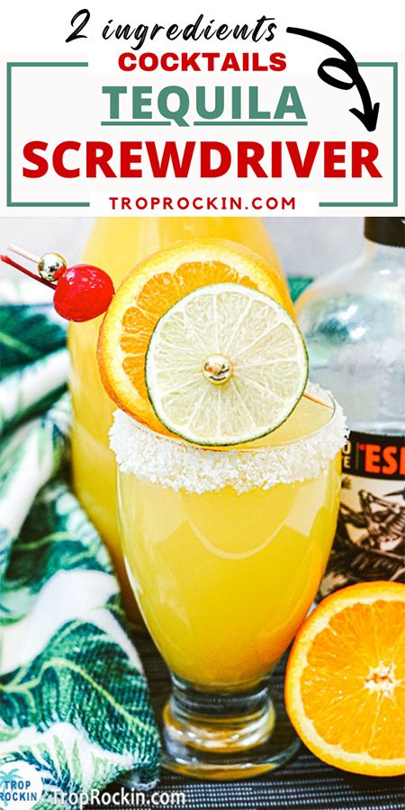 Looking for easy tequila drinks? This Tequila Screwdriver only needs two ingredients plus optional salty rim and garnishes. Tequila and orange juice make a refreshing combination. Sip back and relax and make a batch of these easy tequila drinks for your next party or Cinco de Mayo celebration. Cheers! Tequila And Orange Juice Drinks, Orange Tequila Drinks, Tequila And Pineapple Juice, Easy Tequila Drinks, Tequila And Orange Juice, Tequila Cocktails Easy, Drinks Made With Tequila, Tequila Orange Juice, Tequila Drinks Easy