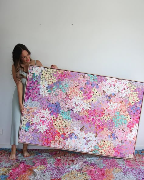 Colourful Artwork Print, Large Painting Bedroom, Kelsie Rose Creative, Large Painting Ideas On Canvas, Large Painting Ideas, Long Canvas Painting Ideas, Pink Floral Art, Soul Family, Drawing Pictures