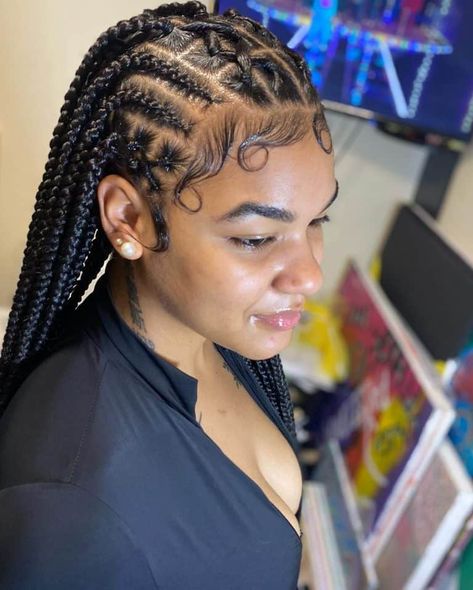 30 Rubber Band Hairstyles You Should Try Elastic Band Braid Hairstyles, Rubber Band Fulani Braids Hairstyles, Rubber Band Design Box Braids, Braids And Rubber Bands, Fulani Rubber Band Braids, Half Box Braids Half Rubber Band, Rubber Band Braids Hairstyles Black, Fulani Braids Rubber Bands, Rubber Band And Braids Hairstyles