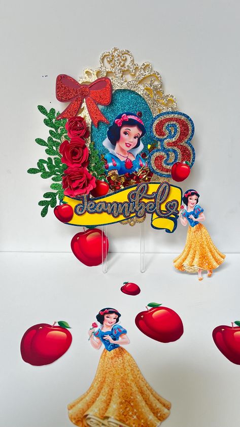 Personalized cake topper with a Snow White theme Commissioned work Glitter card stock Shaker included 3D flowers Size 10inch x 6.5 inch EVERYTHING IS CUSTOMIZABLE Snow White Cake Topper, Snow White Cake, 3d Flowers, Personalized Cake Toppers, White Cake, Glitter Cards, Cake Topper, Print And Cut, Gift Registry