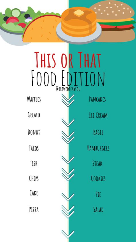 Food Edition This or That Template for Instagram or Facebook Story created by @BrewedTea4You Instagram Games Story, Fun Conversation Topics, Question Game For Friends, Facebook Group Games, Food School, Sleepover Party Games, Interactive Facebook Posts, Facebook Story, Story Questions