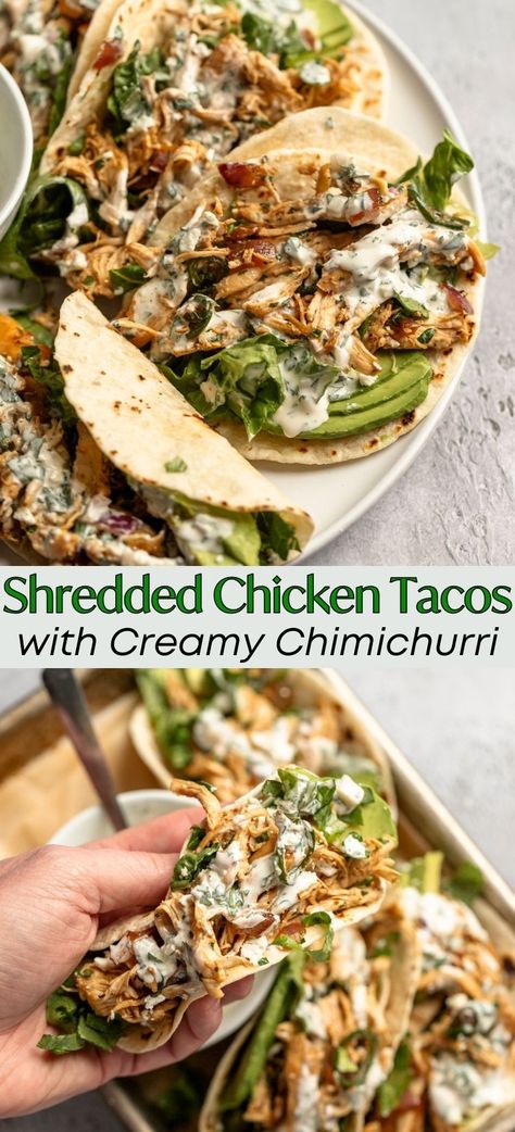 Shredded Chicken Tacos, Taco Recipe, Chimichurri Sauce, Winner Winner Chicken Dinner, South Of The Border, Chicken Tacos, Chicken Dishes Recipes, Taco Tuesday, Mexican Dishes