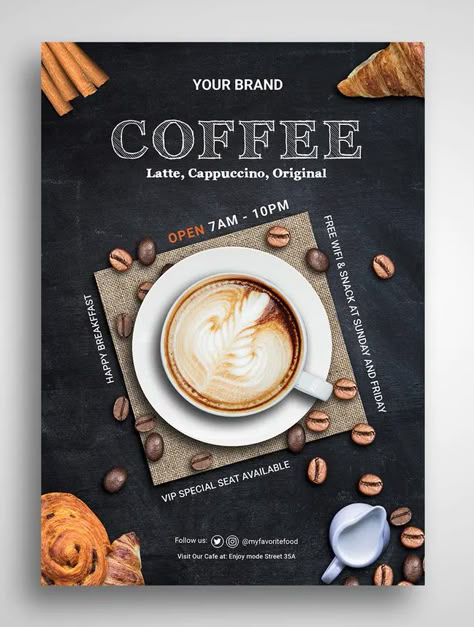 Coffee Shop Flyer Design Template Coffee Poster Design Graphics, Coffee Shop Flyer, Coffee Flyer, Coffee Template, Kartu Tarot, Coffee Poster Design, Coffee Advertising, Flyer Inspiration, Cafe Posters