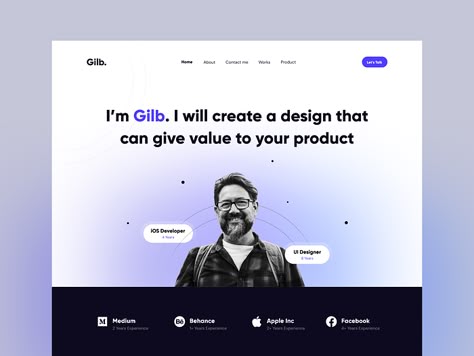 Gilb - Personal Website Portfolio by Wildan 👋 for 10am Studio on Dribbble Profile Web Design, Designer Portfolio Website, Portfolio Website Design Inspiration, Website Design Minimalist, Portfolio Layout Template, Personal Website Design, Personal Website Portfolio, Web Design Inspiration Portfolio, Ux Portfolio