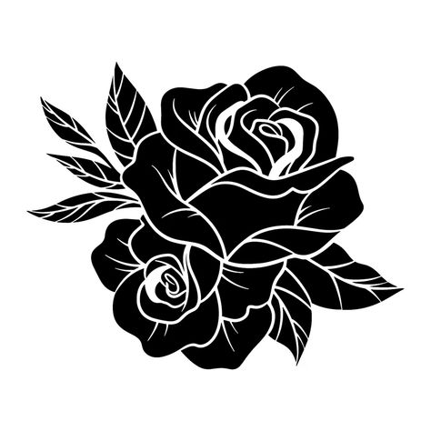 Blackout Tattoo Ideas, Rose Flower Frame, Rosé Cartoon, Tshirt Images, Rose Silhouette, Hot Glue Art, Rose Outline, Flower Stencils, Black Rose Flower