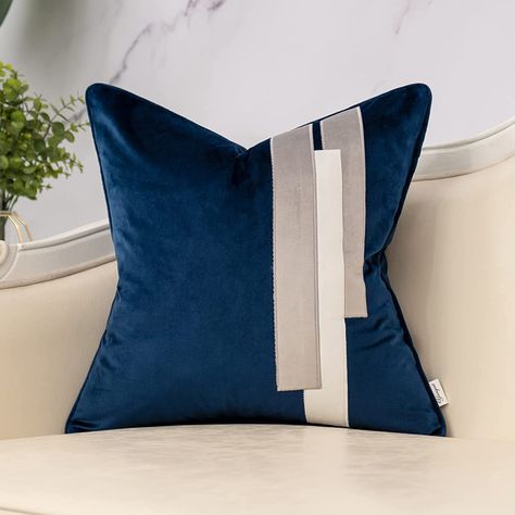 Amazon.com: Yangest Navy Blue Decorative Velvet Throw Pillow Cover Striped Patchwork Cushion Case Modern 18x18 Inch Pillowcase for Sofa Couch Bedroom Living Room Home Decor : Home & Kitchen Couch Bedroom, Patchwork Cushion, Rectangular Pillow Cover, Stripe Throw Pillow, Modern Throw Pillows, Garden Pillows, Velvet Throw, Velvet Pillow Covers, Velvet Throw Pillows