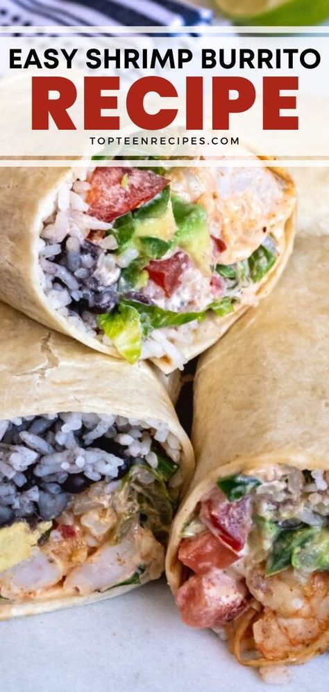 You can get a burrito anywhere these days, but it’s so easy to make them at home, and so much more healthy. They don’t always have to be chicken, carne asada, or carnitas burritos. Shrimp Burrito Recipe, Shrimp Burrito, Burrito Recipe, Delicious Seafood Recipes, Dinner Sandwiches, Burritos Recipe, Easy Shrimp, Hispanic Food, Sheet Pan Dinners