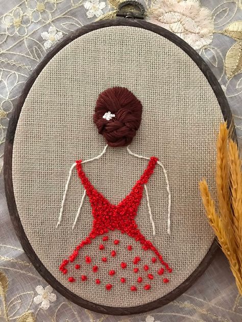 Woman In Red Hand Embroidered Hoop Art, Modern Embroidery, Women Embroidery Hair, Home Decor, Hair Embroidery, Fiber Art Hair Embroidery, Embroidery Hair, Embroidered Hoop, Embroidery Hoop Wall, Woman In Red, Embroidery Hoop Wall Art, Women Embroidery, Embroidery Wall Art, 3d Hand