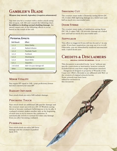 5e Items, Dm Ideas, Dnd Stats, The Gambler, Dnd Homebrew, Home Brewery, Dungeon Master's Guide, Dnd Classes, Magical Items