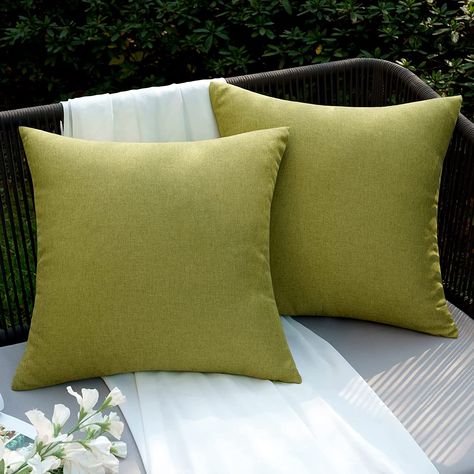 EMEMA Outdoor Waterproof Grass Green Pillow Covers 18x18 Inch Rustic Decorative Throw Pillow Covers Cushion Case Square for Patio Sofa Couch Home Bed Farmhouse Car Decor Set of 2 - Grass Green Outside Cushions, Navy Blue Pillows, Green Pillow Covers, Patio Couch, Blue Pillow Covers, Outdoor Cushion Covers, Green Sofa, Outdoor Pillow Covers, Green Pillows