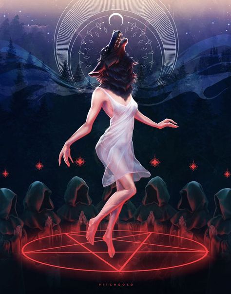 demon woman werewolf art wolf fine art print pagan witch pentagram ritual moon Wolf Witch, Wolf Goddess, Demon Woman, Witch Pentagram, Altean Lance, Demon Wolf, Art Wolf, Matte Photos, Werewolf Art