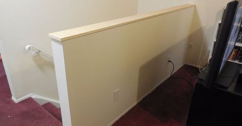 A couple of years ago I found a very good deal on a condo - no more renting apartments!  The unit was in very good shape already (aside from minor repairs like… White Banister, Top Of Staircase, Decoupage Dresser, Top Of Stairs, Top Of The Stairs, Half Walls, Staircase Remodel, Staircase Wall, Staircase Makeover