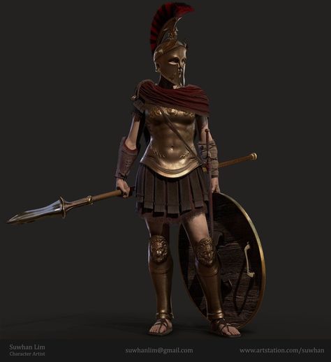 ArtStation - Athena (Real-Time), suwhan lim Athena Helmet, Constructive Feedback, Ancient Armor, Greek Warrior, Female Armor, Spartan Warrior, Time To Move On, Knight Art, The Shield