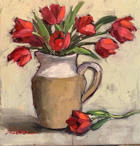 Pot Of Flowers Painting, Flowers In Vase Painting Acrylic, Oil Painting Tulips Flower, Flower Vase Art, Vase Of Tulips Painting, Abstract Flowers In Vase Painting, Flower Vase Oil Painting, Vase Art, Art Wallpaper Iphone