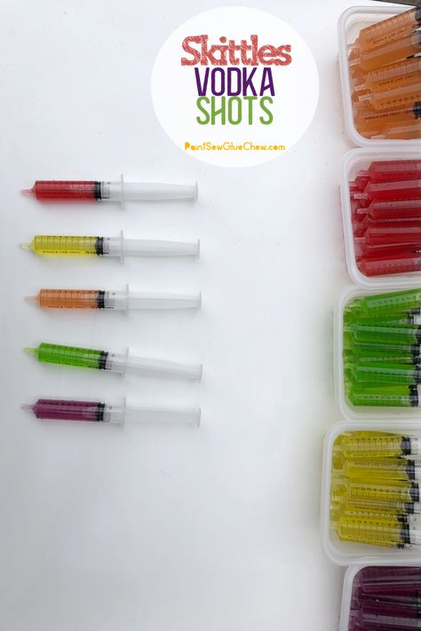 Shots In Syringes, Syringe Jello Shots, Skittle Vodka, Skittles Vodka, Shots Alcohol Recipes, Halloween Shots, Homemade Strawberry Sauce, Jello Shot Recipes, Shots Alcohol