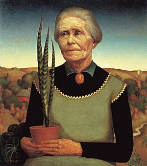 Wood, Grant (1891-1942) - 1929 Woman with Plant by RasMarley, via Flickr Grant Wood Art, Grant Wood Paintings, Grant Wood American Gothic, American Midwest, Artist Grants, Thomas Hart Benton, American Realism, Francis Picabia, Grant Wood