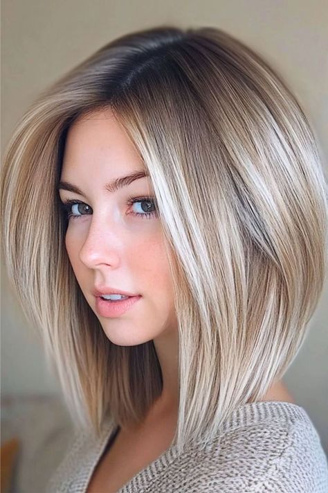 #shortfallhaircuts #fallhaircuts #hairinspo #hairtrends #hairgoals #shorthairdontcare #fallbeauty #haircutideas #haircutinspiration #autumnhair #hairtransformation #haircutseason #fallstyle #hairfashion #haircuttrends #haircutgoals Long Bob Stacked In Back, Slightly Angled Long Bob, Long Angled Bob Hairstyles For Fine Hair, Womens Angled Bob Haircuts, Long Bob Hairstyles Angled, Angled Bob Haircuts Long, Long In Front Short In Back, Long Graduated Bob Haircuts, Medium Length Inverted Bob With Layers