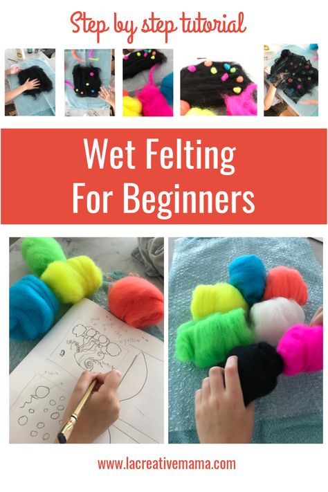 Wet Felting Projects For Beginners, Wool Felt Painting, Wet Felting Tutorial Step By Step, Wet Felting Tutorial, Diy Fabric Crafts, Wool Needle Felting, Wet Felting Projects, Needle Felting Diy, Needle Felting Tutorials