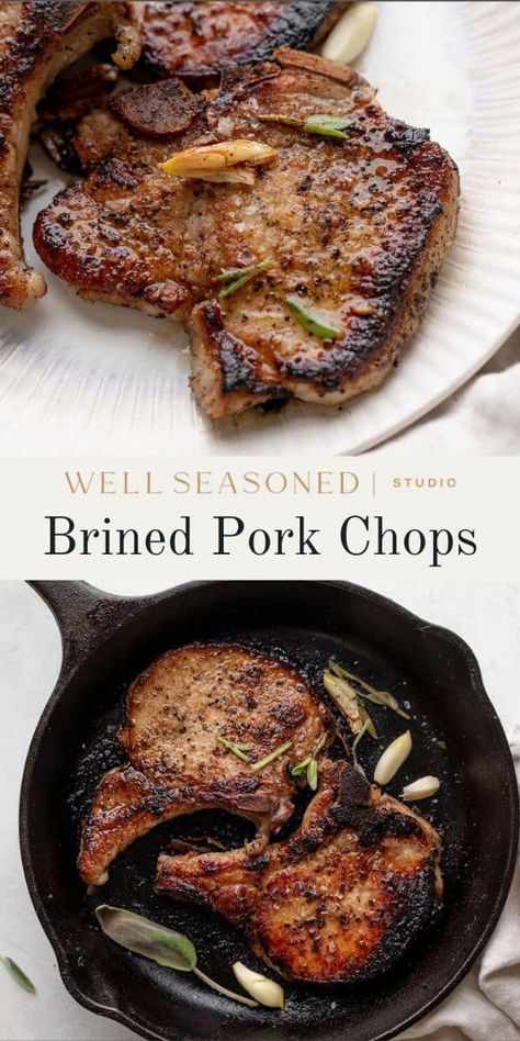 Brined Pork Chops Recipe The Best Juicy Skillet Pork Chops, Brine Pork Chops Recipes, Quick Pork Chop Brine, Cider Brined Pork Chops, Apple Cider Brined Pork Chops, Brined Pork Chops Recipes, How To Brine Pork Chops, Perry's Pork Chop Recipe, Pork Chops Brine